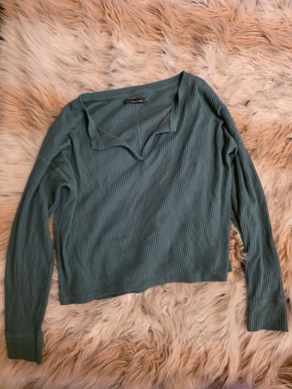 Abercrombie Fitch Ribbed Long Sleeve Top Teal Green